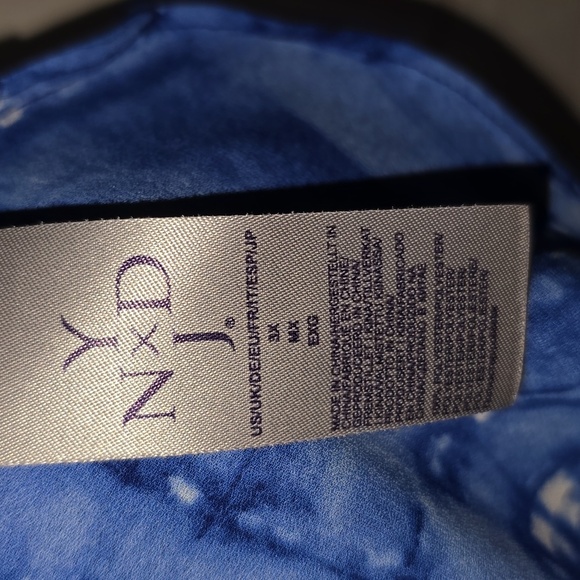 NYDJ Blue/White Watercolor Button 3/4 Sleeve Flowy Blouse Boho Chiffon Size 3x - Picture 8 of 16